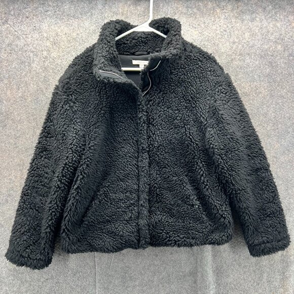 Pacsun Jacket Womens XS Black Faux Fur Fuzzy Full Zip Polyester Sherpa Winter - Picture 1 of 11
